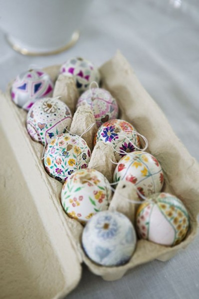 A dosen of painted Easter eggs– Easter Basket and Eggs Ideas for Decorations in Many Colors