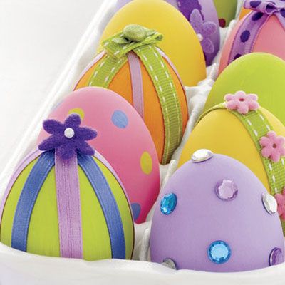 Colorful Easter Eggs, decorated with ornaments– Easter Basket and Eggs Ideas for Decorations in Many Colors