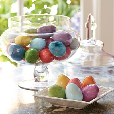 Easter Alabaster Eggs decorating the table– Easter Basket and Eggs Ideas for Decorations in Many Colors